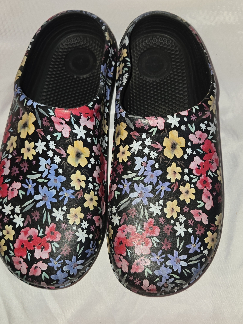 Every Wear Women Floral Slip-On Clogs - Black Multicolor Floral Print SZ 10